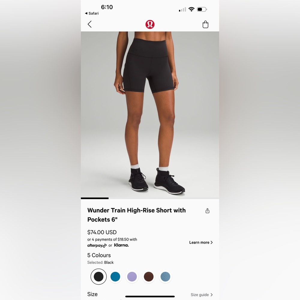 Lululemon black biker shorts size 6